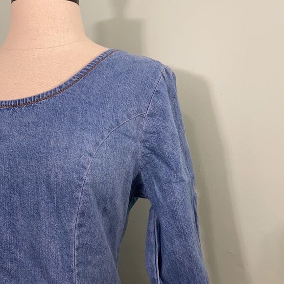 Vintage 90s Denim Fit and Flare Long Sleeve Dress - Picture 2 of 5